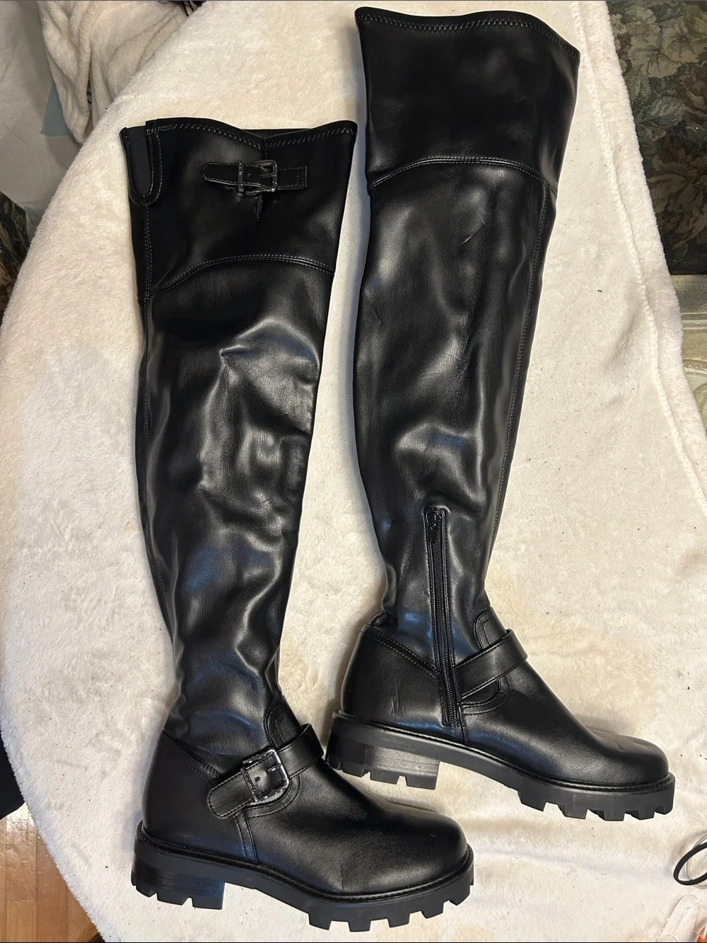 Nine West Black Over-the-Knee Lug Sole Riding Boots with Buckle